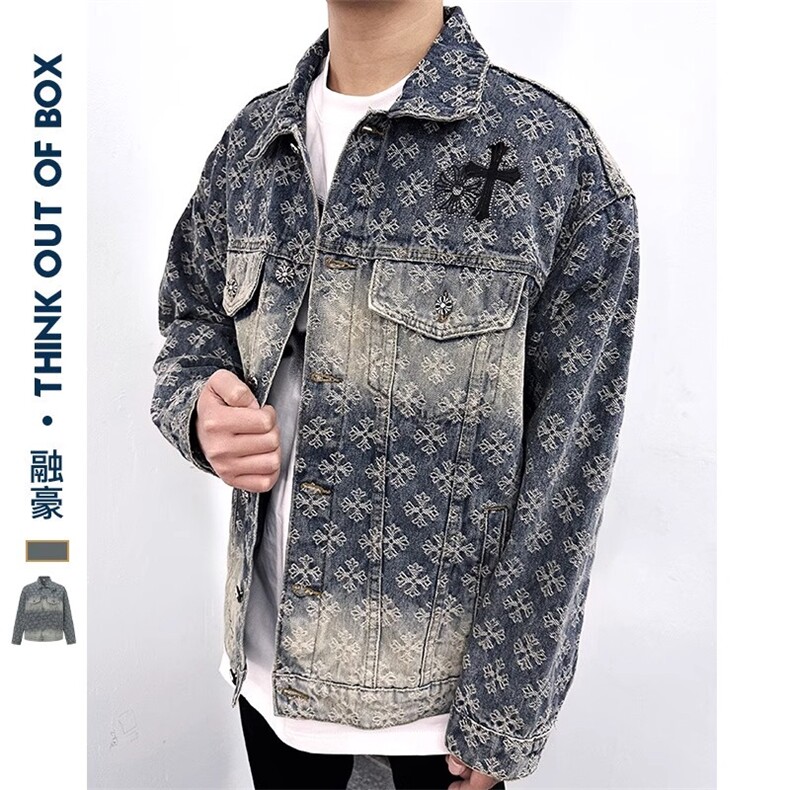 美式高质量重工提花十字架烫钻牛仔外套复古百搭上衣男JK1173-P88,男装工装外套,星座1103-3