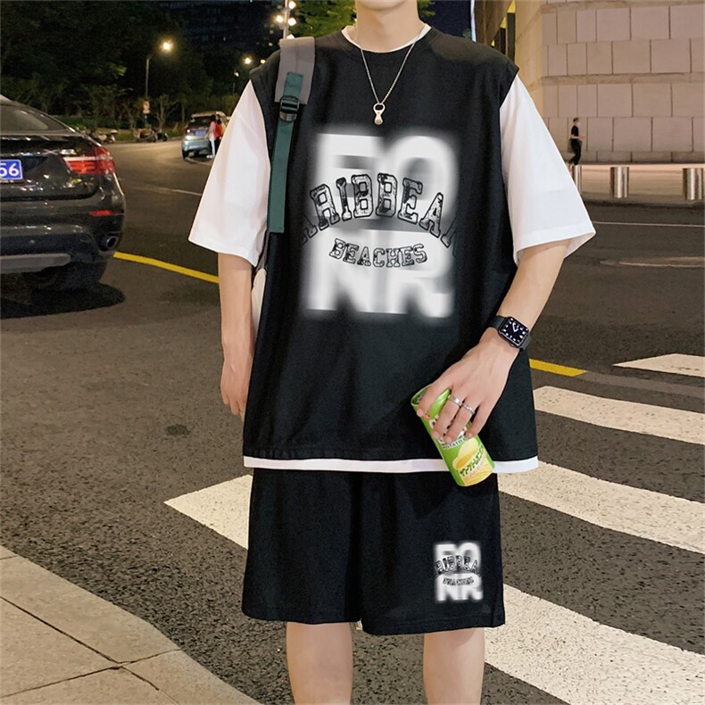 华夫格套装潮流休闲短袖短裤两件套FTZ3062-P55控78图片