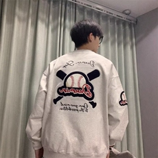 美式复古字母印花重磅圆领卫衣男秋冬宽松潮牌慵懒风上衣CWY08，男装卫衣，星座208-5