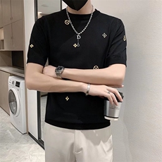 春夏青年刺绣针织短袖男潮流帅气男士网红半袖内搭半截袖T3322，男装T恤，星座1116A-2（原606A-1）