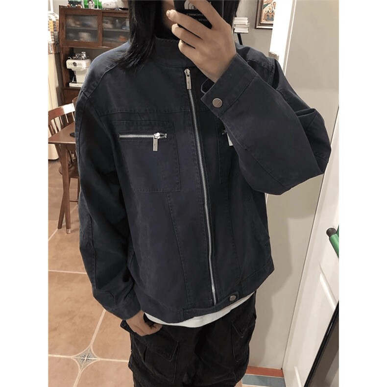 得物二开新款拉链牛仔夹克美式工装高级感哈灵顿夹克男JK1164-P98,男装夹克,星座1103-3