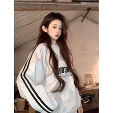 EE084-P65卫衣男女情侣薄款2024潮宽松设计感条纹圆领韩版上衣，男装卫衣，星座911-3