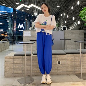 2022夏季时尚运动套装女宽松休闲白搭两件套短袖T恤薄款夏季卫裤图片
