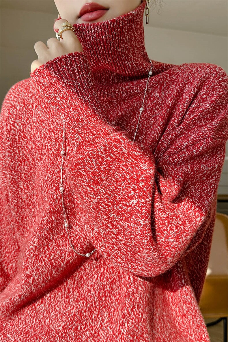 韩版宽松慵懒风高领羊毛衫女冬加厚加绒2024年新款潮内搭打底,女装羊毛衫,木淼羊绒