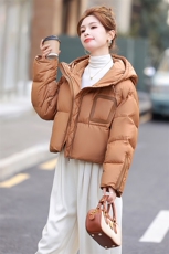 现货现货！新款羽绒服女短款冬季2024宽松韩版90白鸭绒面包服外套，女装羽绒服，一安秀