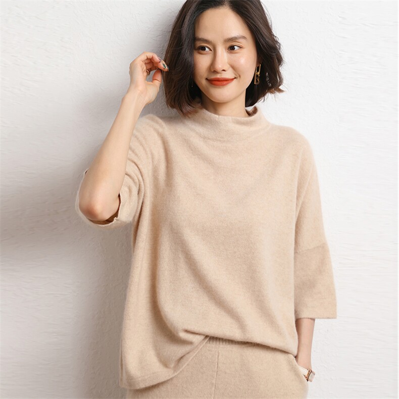 羊绒衫女半高领宽松毛衣百搭时尚针织打底衫,女装羊绒衫,五色羊羊绒