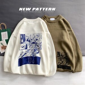 秋冬chic网红漫画情侣毛衣上衣针织衫保暖时尚毛衣男T015图片
