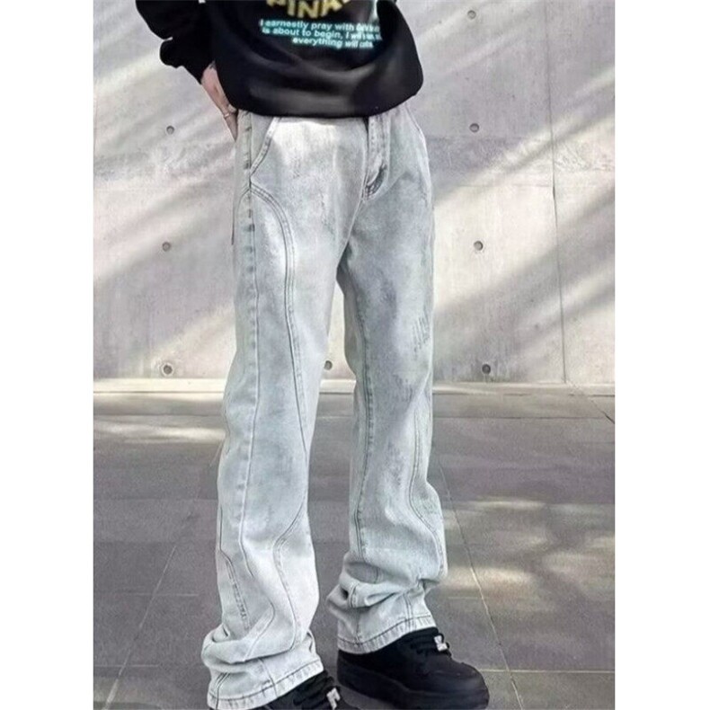 微喇牛仔裤男2025春秋高街小众直筒裤复古百搭休闲长裤子 NX285图片