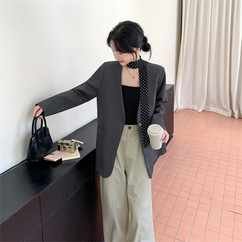灰色通勤风西装外套女2025秋新款韩系高级感时尚简约气质西服上衣,女装短外套,1C151