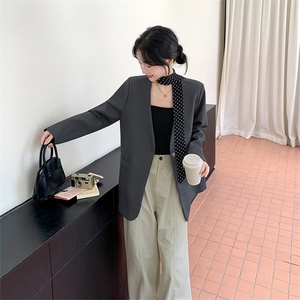 灰色通勤风西装外套女2025秋新款韩系高级感时尚简约气质西服上衣图片