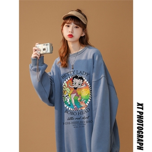美式复古贝蒂女郎卡通情侣潮长袖圆领卫衣宽松上衣 W165 P30控48图片