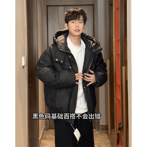 现货5W件冬季三防重磅boxy短款羽绒连帽PU皮棉衣外套防风加厚棉服图片