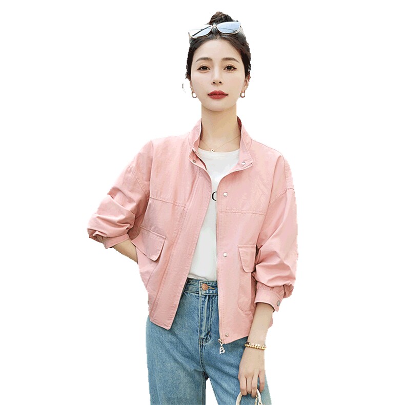 奶fufu粉色短外套女2023春季新款韩版宽松百搭小个子减龄夹克上衣,女装短外套,拾衣