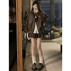 美拉德pu皮衣外套女2025春秋季新款美式机车服短款夹克小个子，男装皮衣，星座1210-1