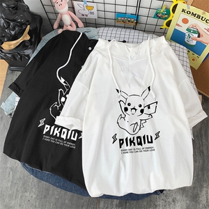 LD54078-P45 连帽短袖t恤男大码胖子带帽五分袖中袖图片