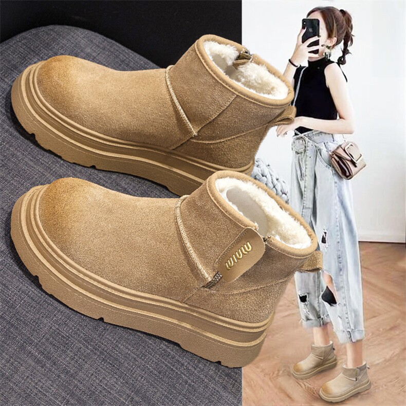 雪地靴女2024年冬季新款厚底加绒加厚防滑厚底增高百搭保暖女短靴，女鞋雪地靴，电商A223