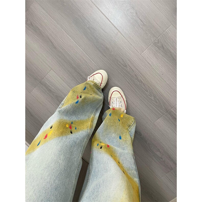 美式高街vibe裤子裤男款秋冬手绘涂鸦牛仔裤显腿长直筒弯刀微喇裤,男装牛仔裤,星座313A(原308A-2)