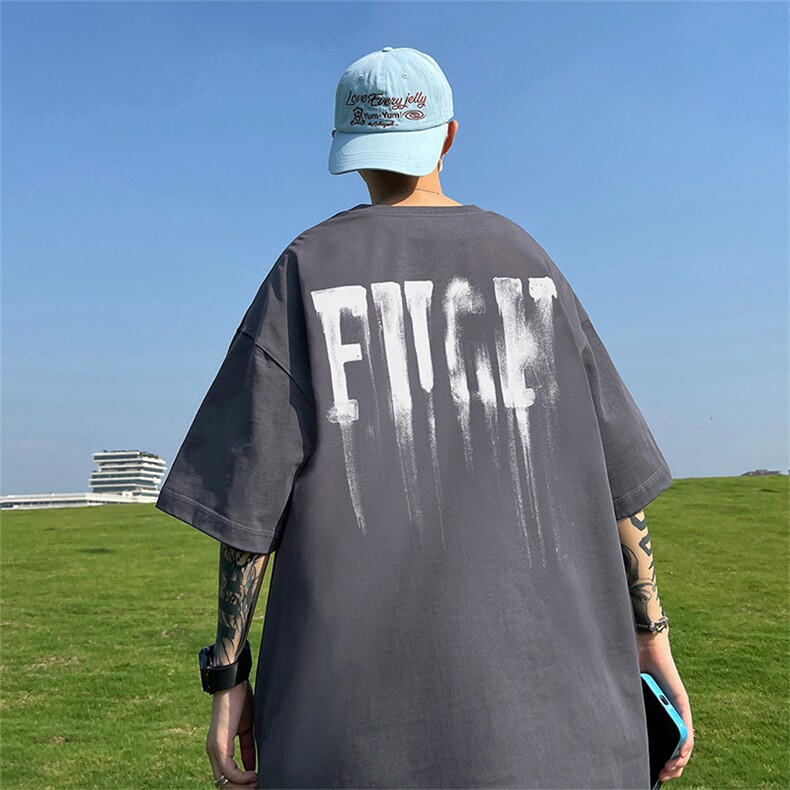 240G重磅美式印花纯棉大码宽松休闲短袖T恤T321-P25控38,男装T恤,电商B219A