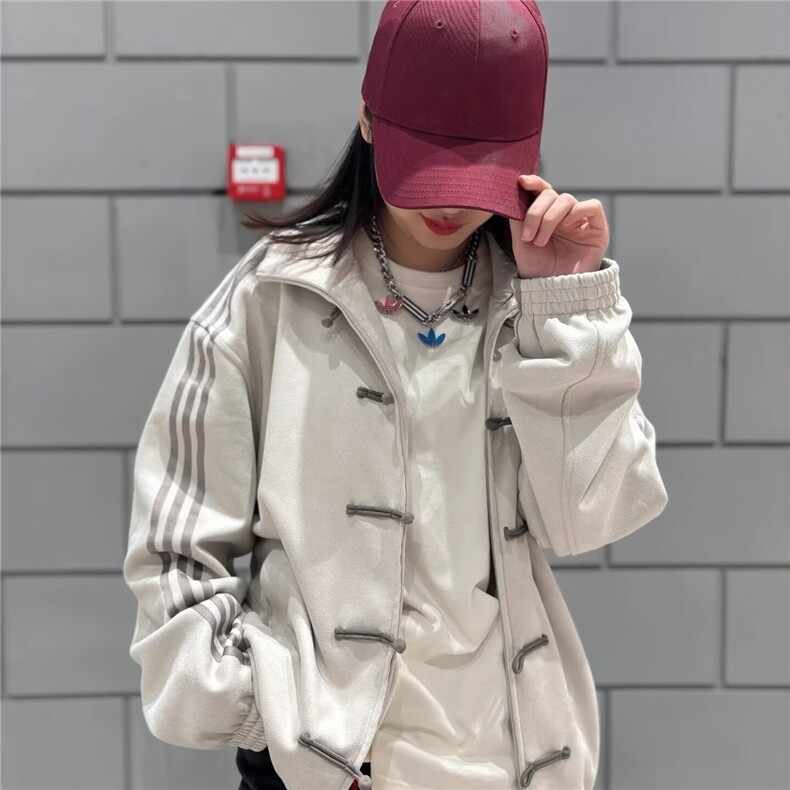 麂皮绒风盘扣外套男女棒球服三条杠运动开衫夹克卫衣,男装夹克,四季星座505