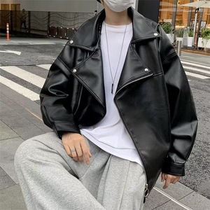 档口有货机车皮衣夹克男秋季宽松外穿翻领外套潮PY26 P65 加绒P80图片