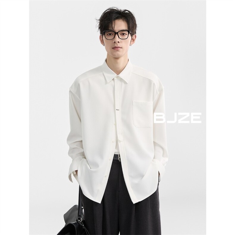 BB12高级设计感内搭长袖衬衫纯色韩版通勤宽松上衣,男装衬衫,星座308A-1（原309B-1）
