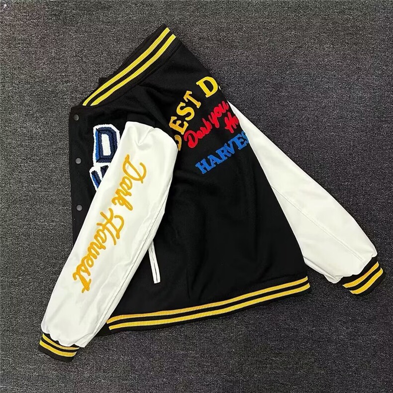 刺绣棒球服外套男春季新款潮牌宽松PU皮拼接翻领夹克GA163P75,男装夹克,星座1013-5