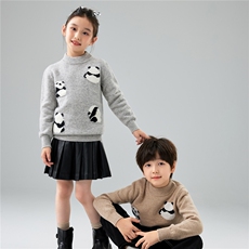 优质精选儿童100%羊毛针织衫男女童熊猫提花套头毛衣羊绒打底衫，童装儿童羊毛衫，初丹羊绒童装