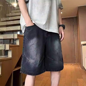 美式复古水洗做旧ins牛仔裤直筒阔腿五分裤潮KZ31L506--TP35图片