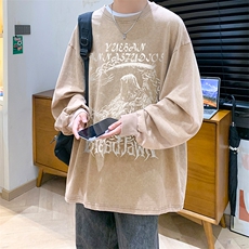 抖音供货、秋季现货水洗棉宽松版重磅长袖T恤D223A-ST239-特P38，男装T恤，电商019-1