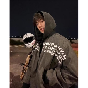 秋冬潮棒球服夹克高街字母印花机车皮衣情侣外套男女 JK2655图片