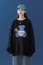中性风2026秋季新款设计感小熊腰果花印花圆领卫衣W175P30控48--，男装卫衣，A247A