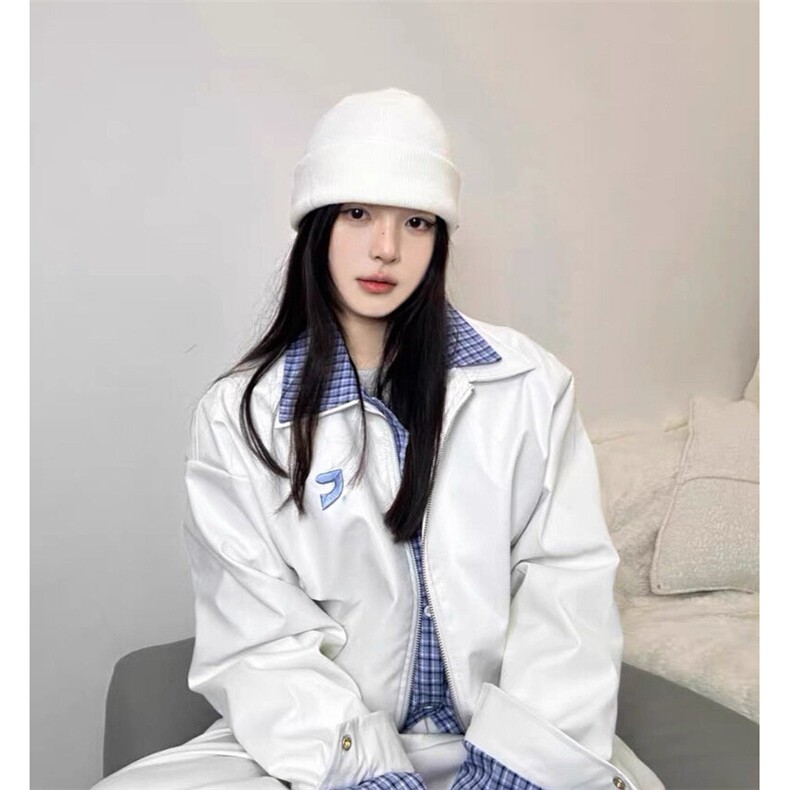 美式复古假两件格子拼接皮衣夹克男女2025春秋冬新款宽松休闲外套,男装皮衣,四季星座505