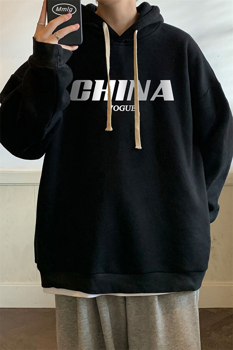 纯棉连帽卫衣男大码运动帽衫宽松薄WY2001-P35加绒款-P40,男装卫衣,电商A040