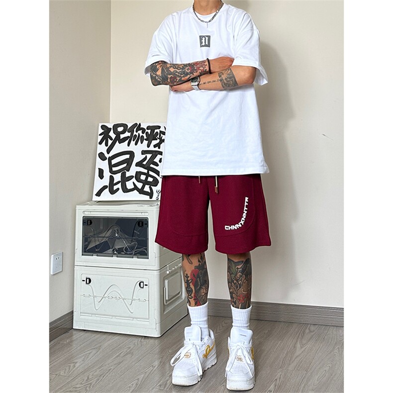 潮牌高街休闲运动短裤男oversize美式复古五分裤DK12特批25,男装牛仔裤,星座417-3