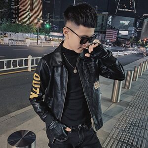 韩版痞帅机车服翻领社会小伙休闲修身水洗皮衣夹克D809-P118控148图片