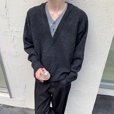 老钱风假两件v领毛衣男秋季cleanfit美式polo针织打底衫MY6012，男装T恤，星座516A