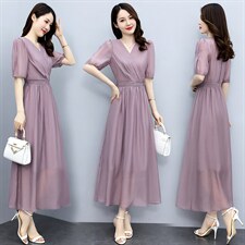 高级感天丝连衣裙女2024夏季新款气质妈妈收腰显瘦高腰薄款a字裙，女装连衣裙，关键词