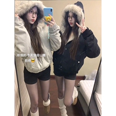 现货高品质美式高街冬季重磅硬挺短款座山雕毛领棉衣男女加厚外套，男装棉衣，电商A486-1