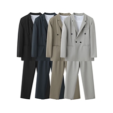 2026黑色男装深黛蓝色绅士双排扣西装欧美大气戗驳领西服两件套装，男装西服套装，星座601-1