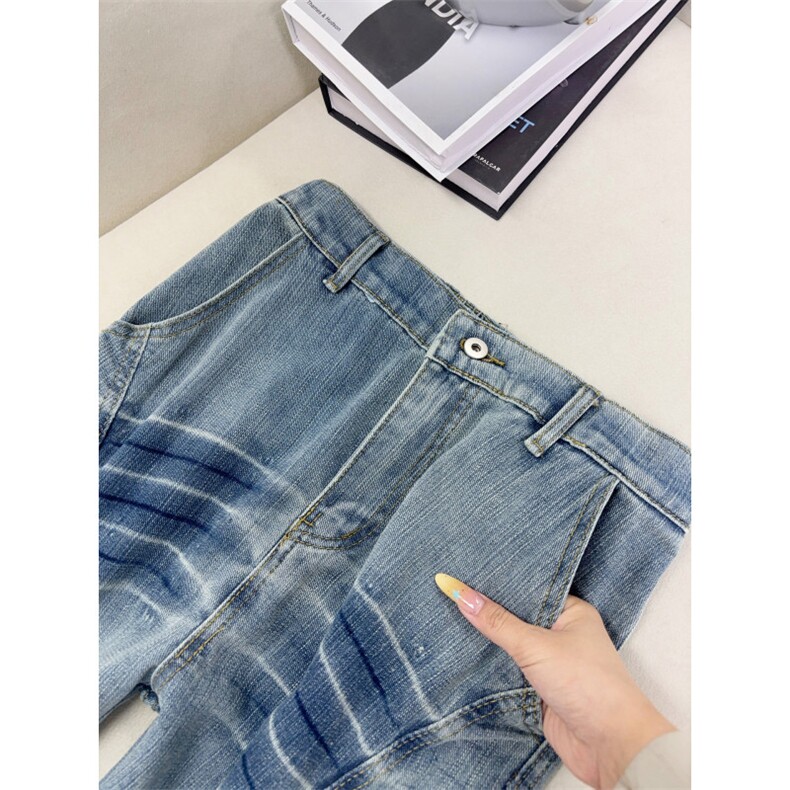B221美式ins高街暗黑宽松直筒竹节纹工装牛仔裤LK26614-特P55控98,男装牛仔裤,电商B221