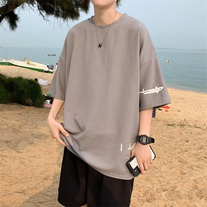 短袖T恤男士夏季港风宽松七分袖韩版ins潮流百搭上衣T1444-P20,男装T恤,星座512-2