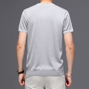 M916056  2021夏季新款桑蚕丝T恤衫男纯色透气短袖图片