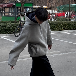 抖音得物高品质二开 25秋冬美式重磅宽松结构双面连帽卫衣外套W68图片