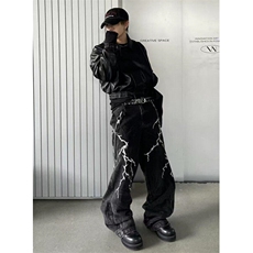 小众闪电刺绣阔腿牛仔裤男春秋季宽松休闲水洗长裤NG110，男装牛仔裤，星座1116A（原606A-3）