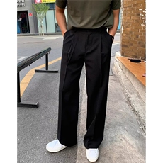 双掐褶直筒西裤男士春秋宽松休闲日系简约韩版东大门阔腿休闲裤，男装西裤，星座506A