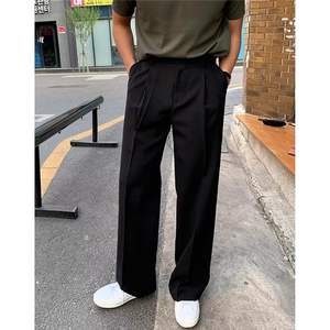 双掐褶直筒西裤男士春秋宽松休闲日系简约韩版东大门阔腿休闲裤图片