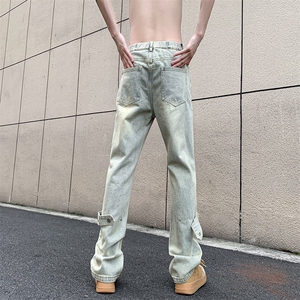 美式ins高街vibe重工艺水洗复古黄泥牛仔裤货号K2316P55图片