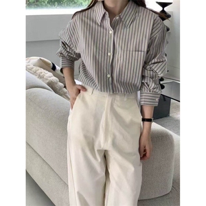 蓝色条纹通勤衬衫女新款设计感风上衣宽松衬衣513CS1876P37图片