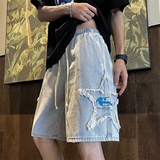 牛仔短裤男夏季五分裤直筒宽松休闲裤美式vibe高街阔腿裤EN38-P40，男装牛仔裤，星座1008