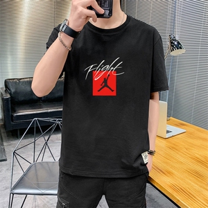 夏季港风大码宽松印花短袖T恤男圆领篮球中袖卫衣模白T9558图片